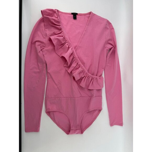 J.Crew Pink Ruffle-Front Wrap V-Neck Bodysuit XXS - Picture 1 of 6